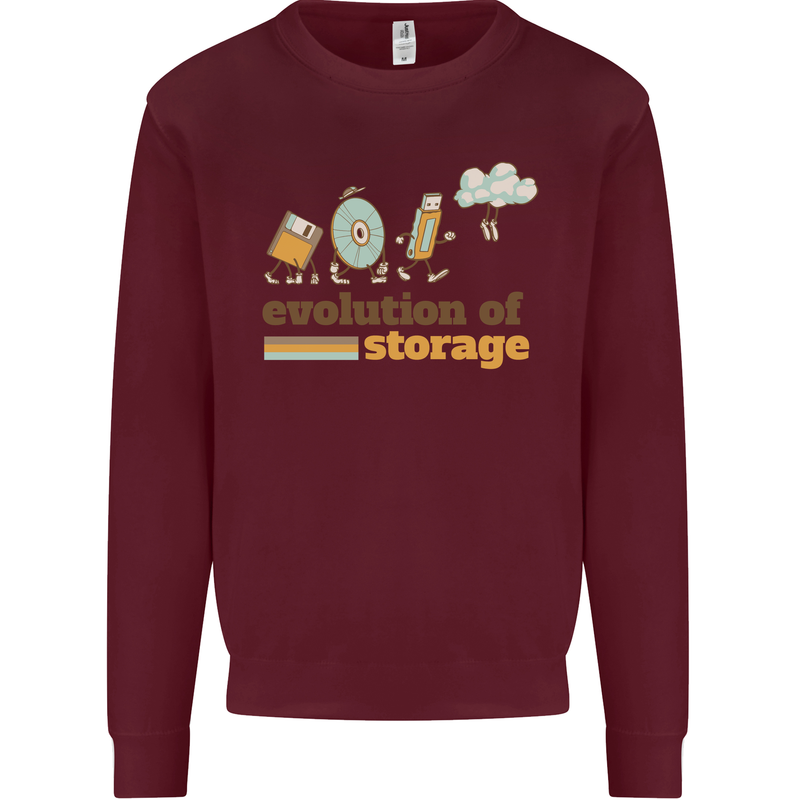 Storage Evolution Retro HD Drive USB Stick CD Kids Sweatshirt Jumper Maroon