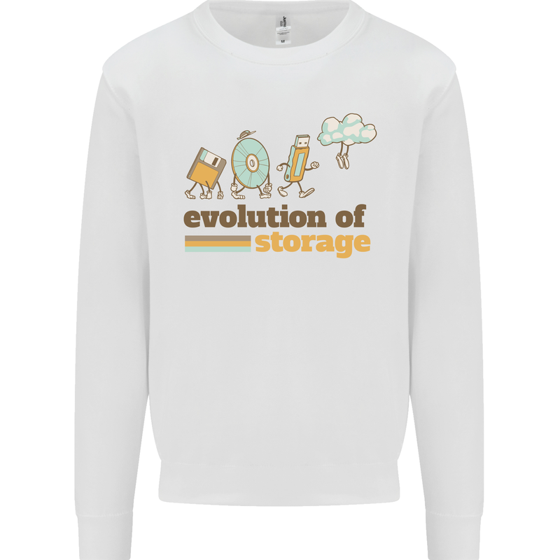 Storage Evolution Retro HD Drive USB Stick CD Kids Sweatshirt Jumper White