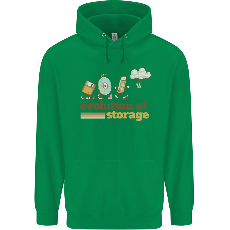 Storage Evolution Retro HD Drive USB Stick CD Mens 80% Cotton Hoodie Irish Green
