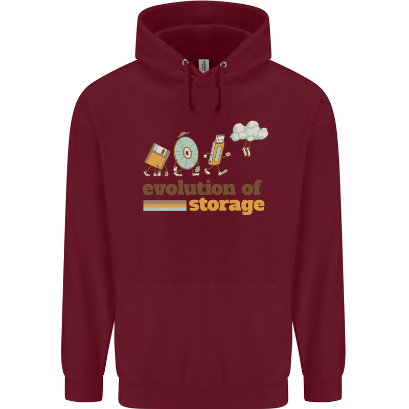 Storage Evolution Retro HD Drive USB Stick CD Mens 80% Cotton Hoodie Maroon