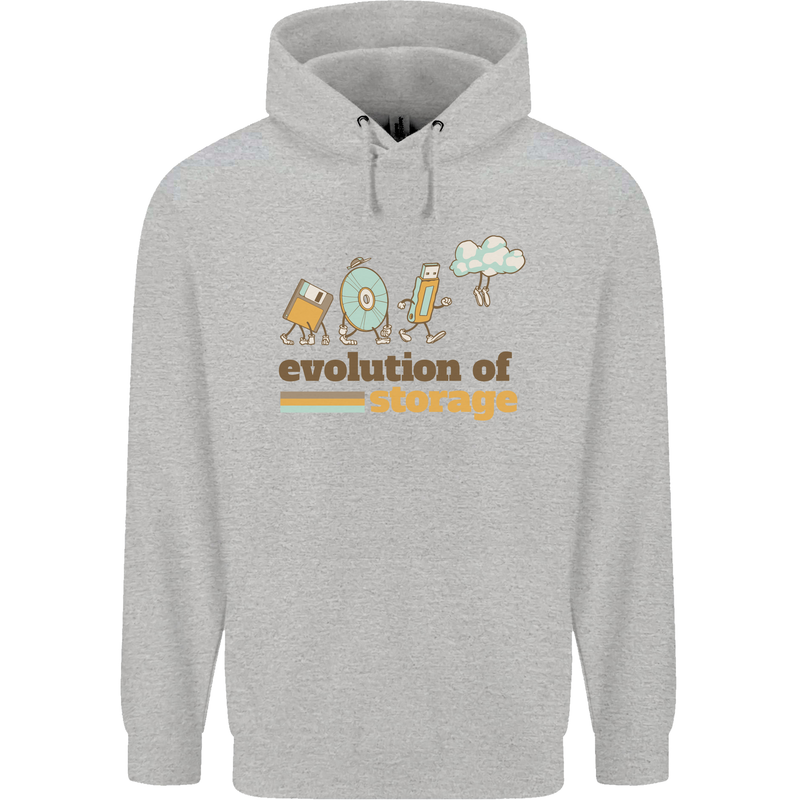Storage Evolution Retro HD Drive USB Stick CD Mens 80% Cotton Hoodie Sports Grey