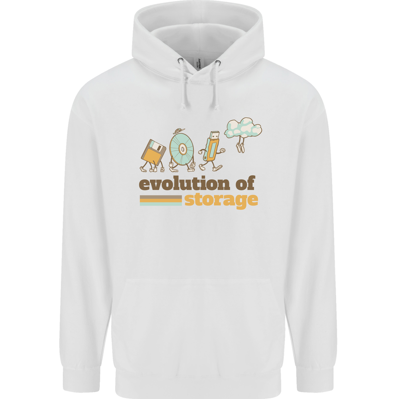 Storage Evolution Retro HD Drive USB Stick CD Mens 80% Cotton Hoodie White