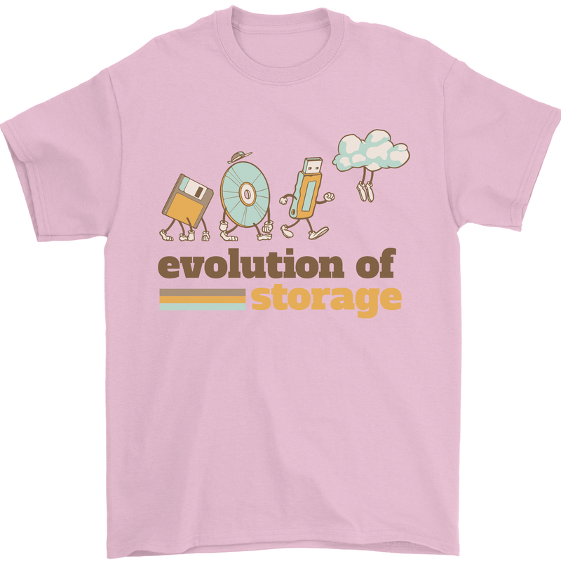 Storage Evolution Retro HD Drive USB Stick CD Mens T-Shirt 100% Cotton Light Pink