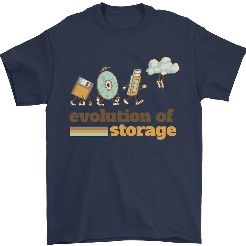 Storage Evolution Retro HD Drive USB Stick CD Mens T-Shirt 100% Cotton Navy Blue