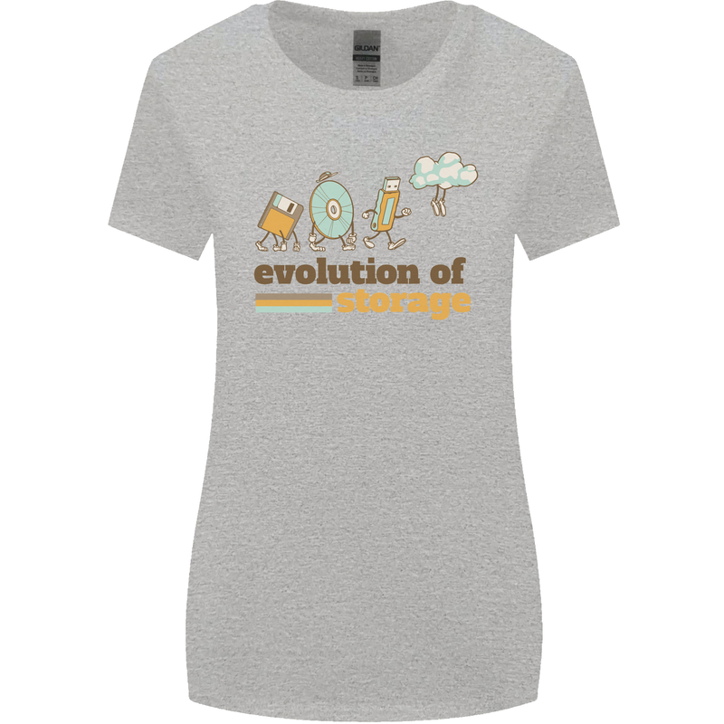 Storage Evolution Retro HD Drive USB Stick CD Womens Wider Cut T-Shirt Sports Grey