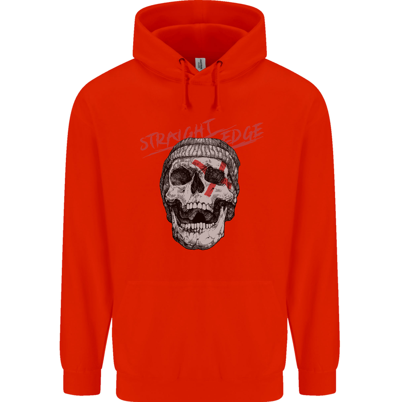 Straight Edge Skull Biker Motorcycle Childrens Kids Hoodie Bright Red