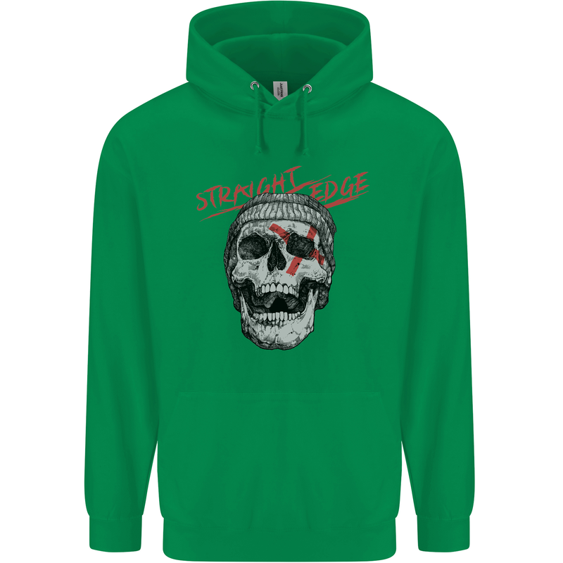 Straight Edge Skull Biker Motorcycle Childrens Kids Hoodie Irish Green