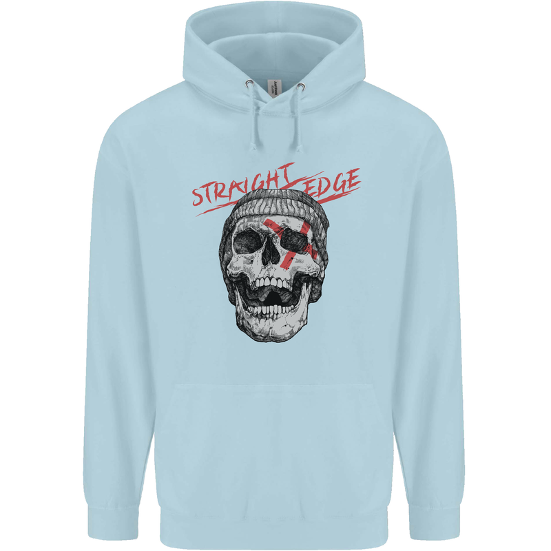 Straight Edge Skull Biker Motorcycle Childrens Kids Hoodie Light Blue