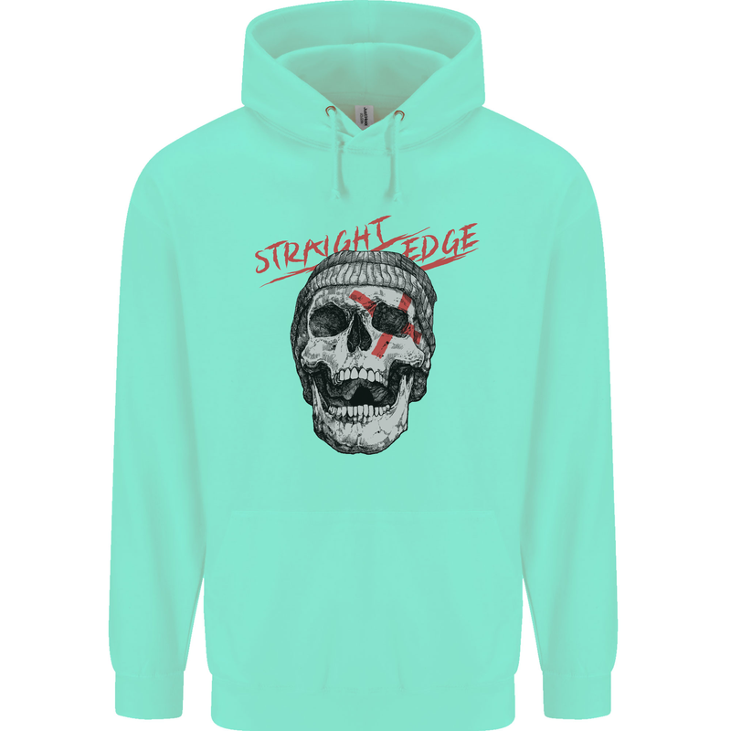Straight Edge Skull Biker Motorcycle Childrens Kids Hoodie Peppermint
