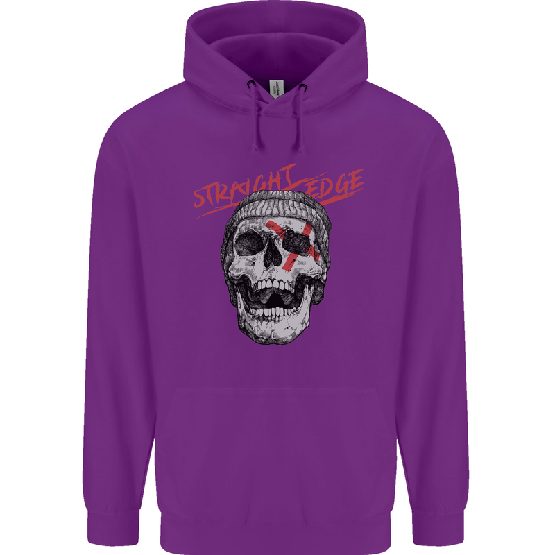 Straight Edge Skull Biker Motorcycle Childrens Kids Hoodie Purple