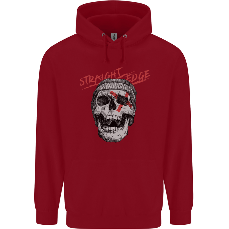 Straight Edge Skull Biker Motorcycle Childrens Kids Hoodie Red