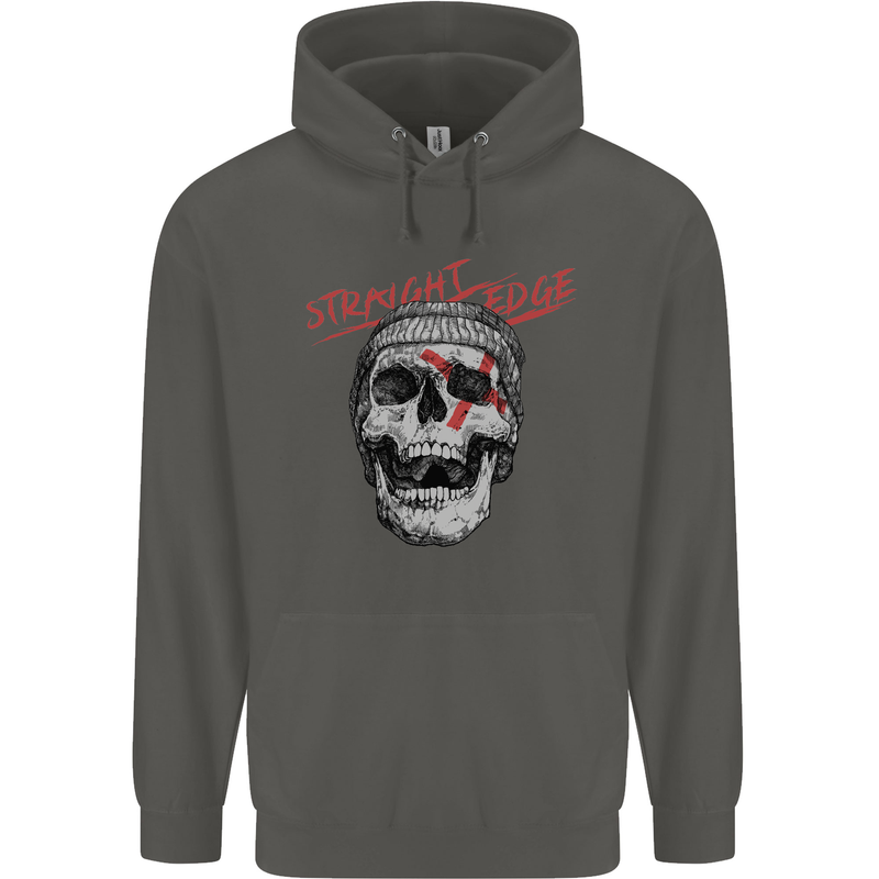 Straight Edge Skull Biker Motorcycle Childrens Kids Hoodie Storm Grey