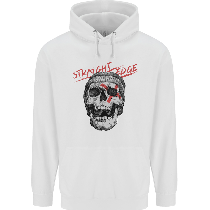 Straight Edge Skull Biker Motorcycle Childrens Kids Hoodie White