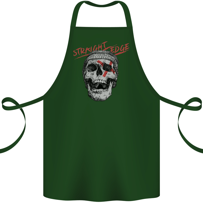 Straight Edge Skull Biker Motorcycle Cotton Apron 100% Organic Forest Green