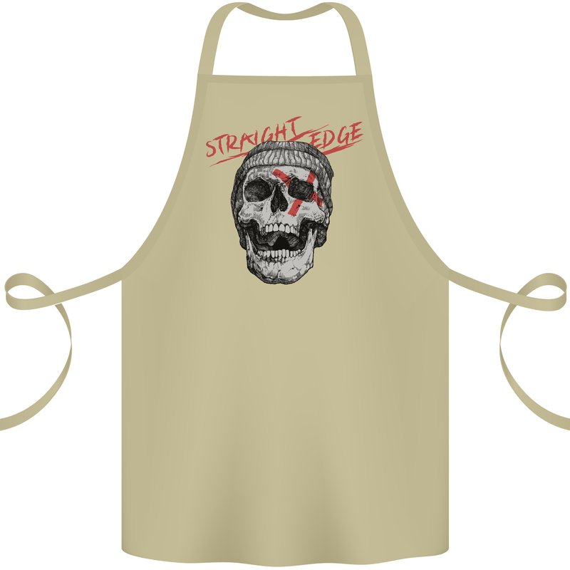 Straight Edge Skull Biker Motorcycle Cotton Apron 100% Organic Khaki