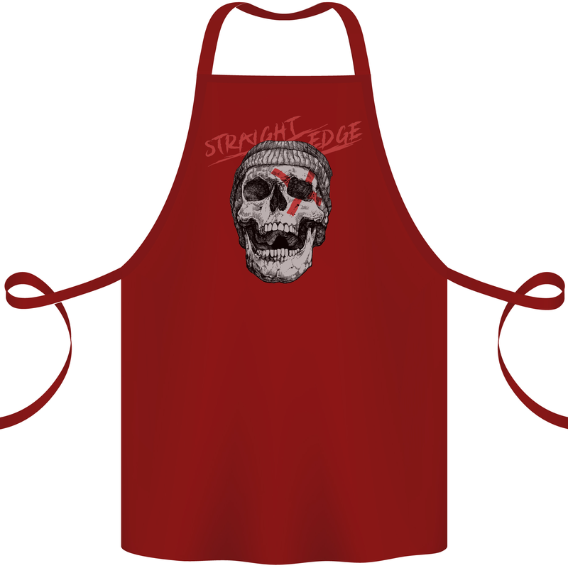 Straight Edge Skull Biker Motorcycle Cotton Apron 100% Organic Maroon
