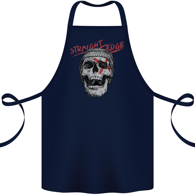 Straight Edge Skull Biker Motorcycle Cotton Apron 100% Organic Navy Blue