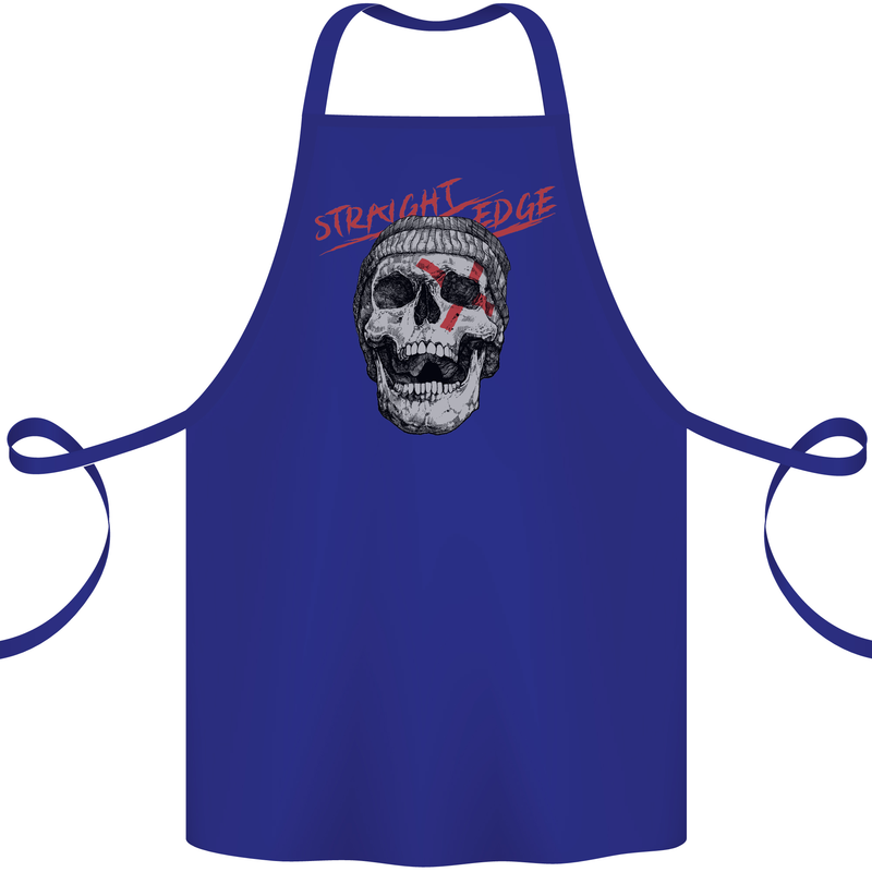 Straight Edge Skull Biker Motorcycle Cotton Apron 100% Organic Royal Blue