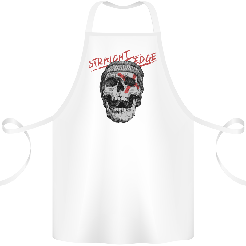 Straight Edge Skull Biker Motorcycle Cotton Apron 100% Organic White