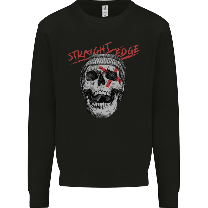 Straight Edge Skull Biker Motorcycle Kids Sweatshirt Jumper Black