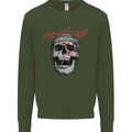 Straight Edge Skull Biker Motorcycle Kids Sweatshirt Jumper Forest Green