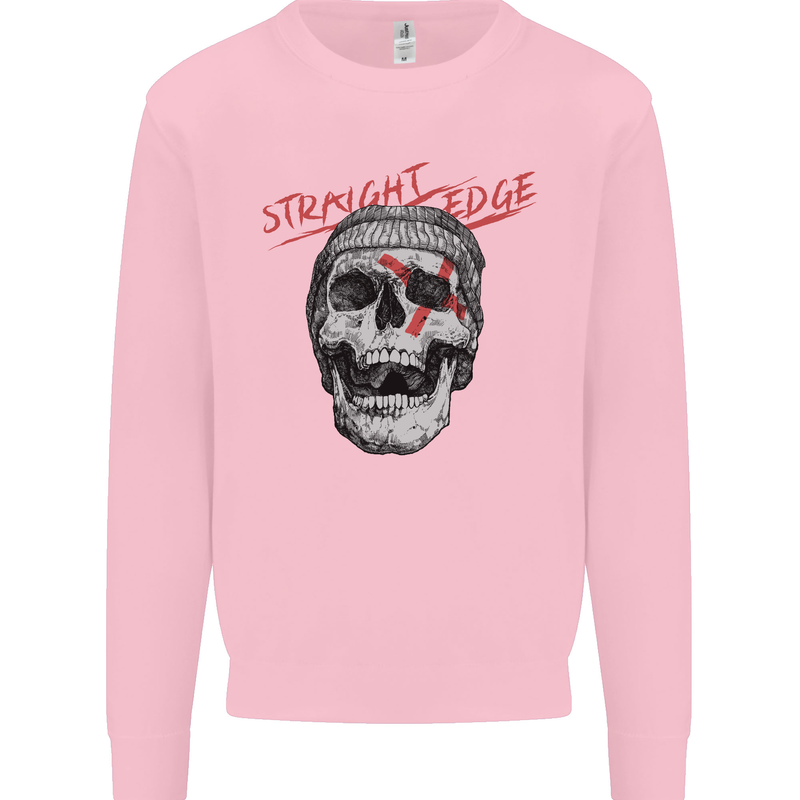 Straight Edge Skull Biker Motorcycle Kids Sweatshirt Jumper Light Pink