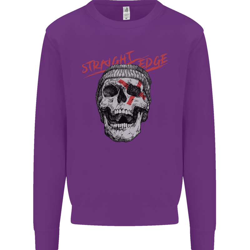 Straight Edge Skull Biker Motorcycle Kids Sweatshirt Jumper Purple