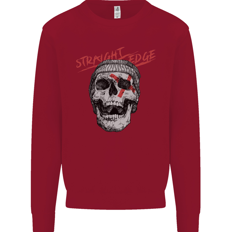 Straight Edge Skull Biker Motorcycle Kids Sweatshirt Jumper Red