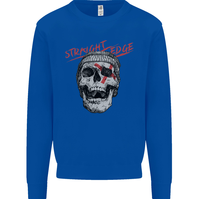 Straight Edge Skull Biker Motorcycle Kids Sweatshirt Jumper Royal Blue