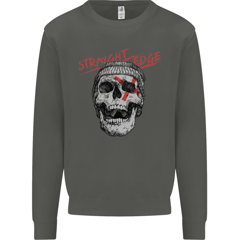 Straight Edge Skull Biker Motorcycle Kids Sweatshirt Jumper Storm Grey