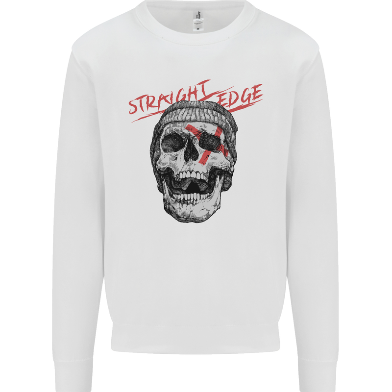 Straight Edge Skull Biker Motorcycle Kids Sweatshirt Jumper White