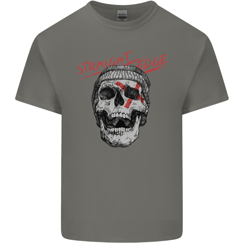 Straight Edge Skull Biker Motorcycle Kids T-Shirt Childrens Charcoal