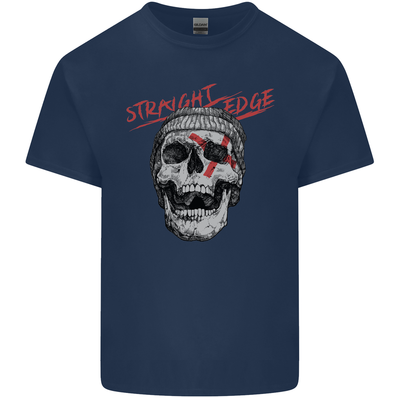 Straight Edge Skull Biker Motorcycle Kids T-Shirt Childrens Navy Blue