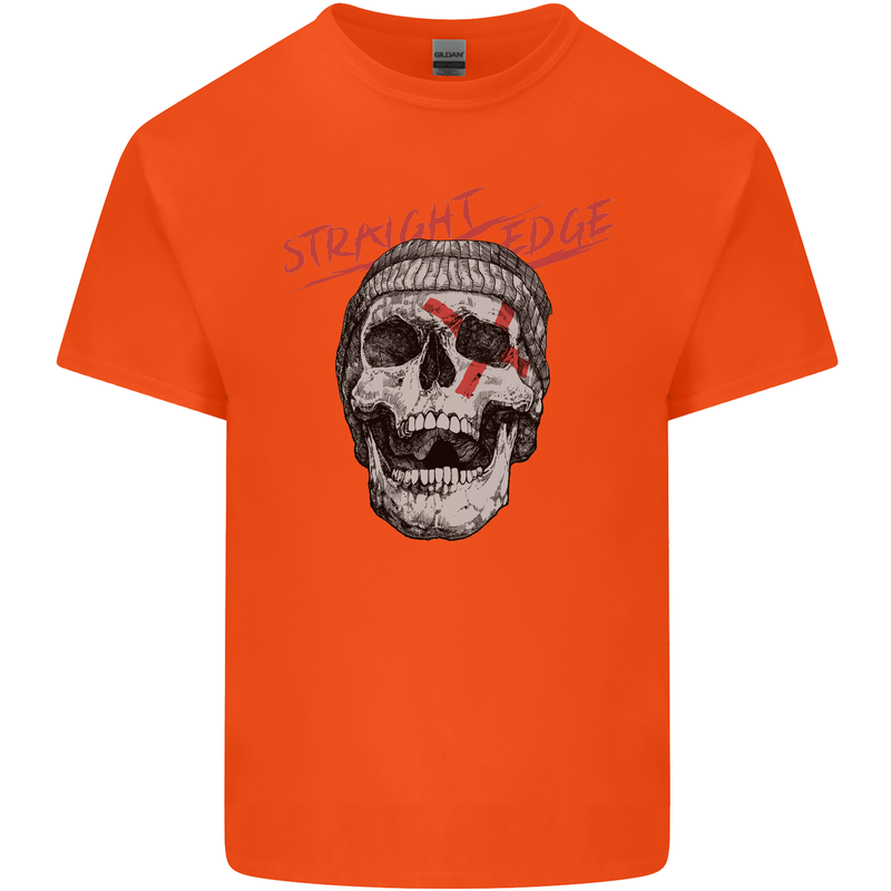 Straight Edge Skull Biker Motorcycle Kids T-Shirt Childrens Orange