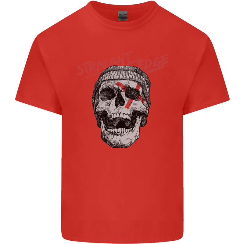 Straight Edge Skull Biker Motorcycle Kids T-Shirt Childrens Red