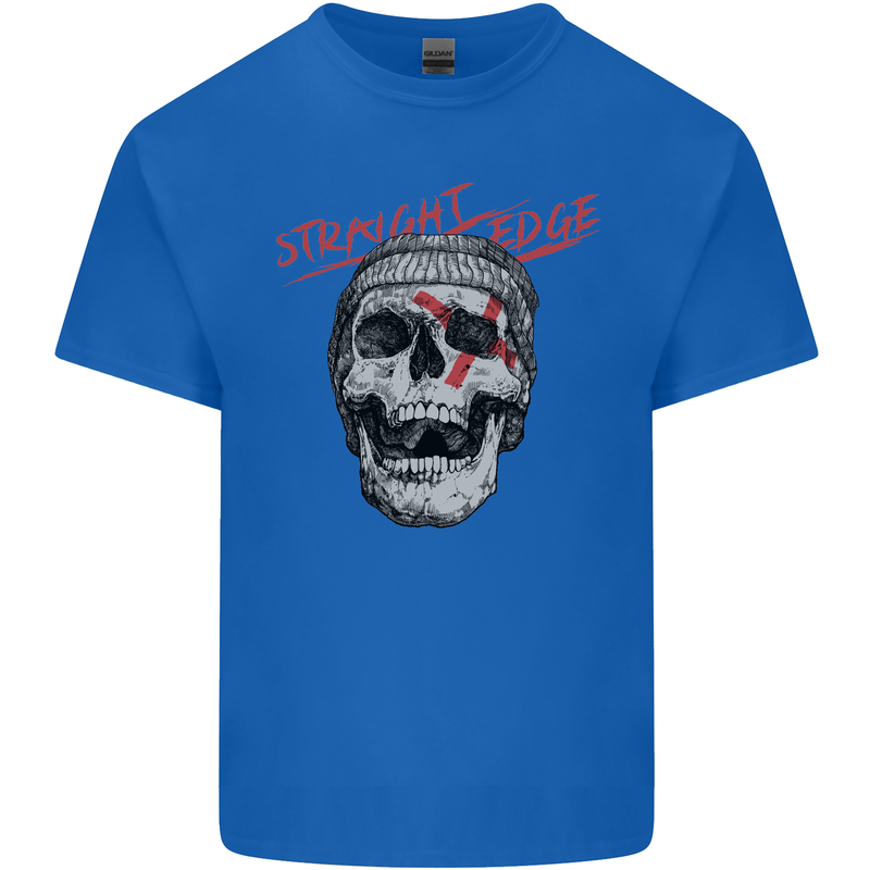 Straight Edge Skull Biker Motorcycle Kids T-Shirt Childrens Royal Blue