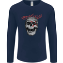 Straight Edge Skull Biker Motorcycle Mens Long Sleeve T-Shirt Navy Blue