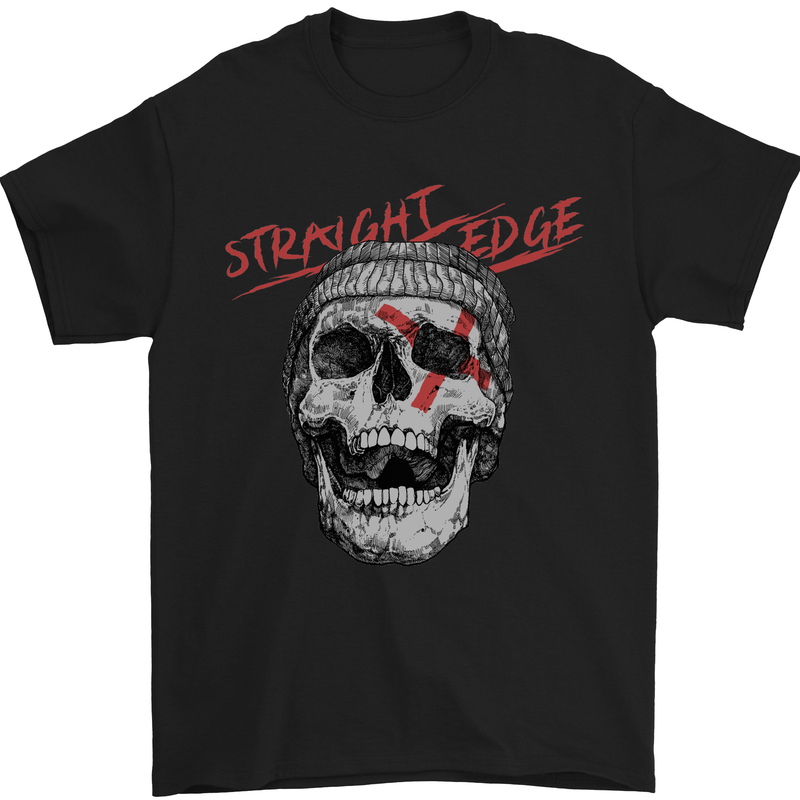 Straight Edge Skull Biker Motorcycle Mens T-Shirt Cotton Gildan Black