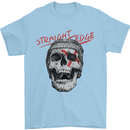 Straight Edge Skull Biker Motorcycle Mens T-Shirt Cotton Gildan Light Blue