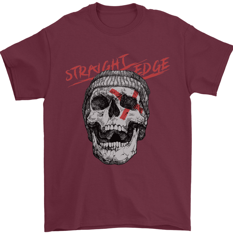 Straight Edge Skull Biker Motorcycle Mens T-Shirt Cotton Gildan Maroon