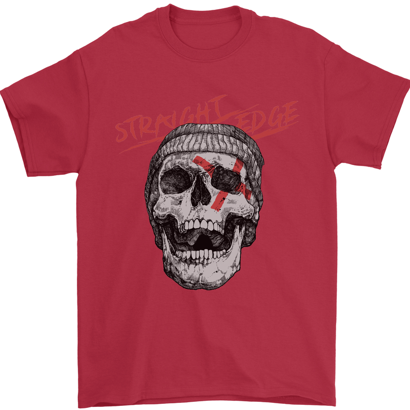 Straight Edge Skull Biker Motorcycle Mens T-Shirt Cotton Gildan Red
