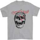 Straight Edge Skull Biker Motorcycle Mens T-Shirt Cotton Gildan Sports Grey