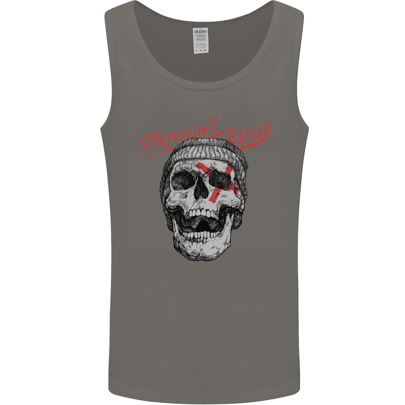 Straight Edge Skull Biker Motorcycle Mens Vest Tank Top Charcoal