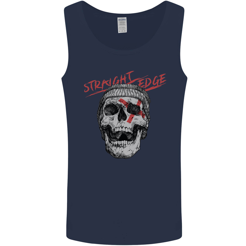 Straight Edge Skull Biker Motorcycle Mens Vest Tank Top Navy Blue