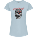 Straight Edge Skull Biker Motorcycle Womens Petite Cut T-Shirt Light Blue