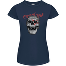 Straight Edge Skull Biker Motorcycle Womens Petite Cut T-Shirt Navy Blue