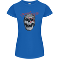 Straight Edge Skull Biker Motorcycle Womens Petite Cut T-Shirt Royal Blue