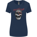 Straight Edge Skull Biker Motorcycle Womens Wider Cut T-Shirt Navy Blue