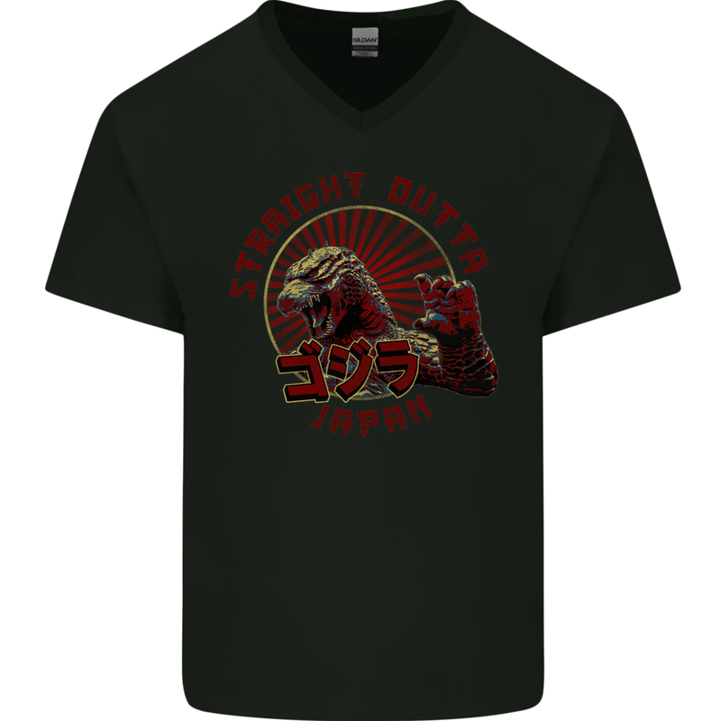 Straight Outta Japan Funny Mens V-Neck Cotton T-Shirt Black