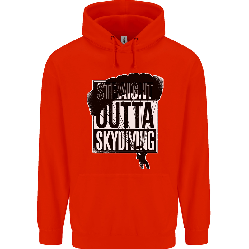 Straight Outta Skydiving Funny Freefall Mens 80% Cotton Hoodie Bright Red